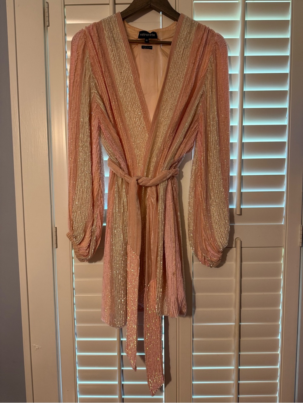 Retrofete Blush Pink & Gold Sequin V-Neck Dress